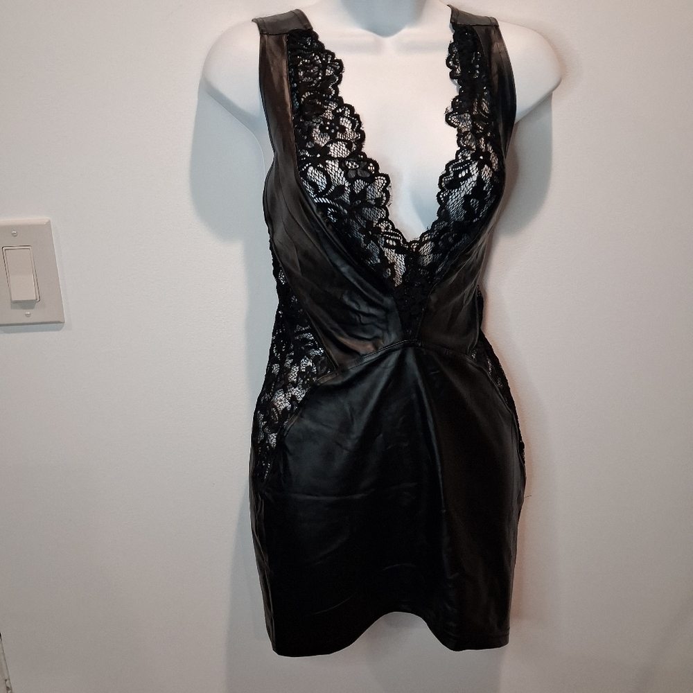 Noir Handmade Size 42 Us Size M Black Sexy Mini Dress W/lace Details - Picture 2 of 6